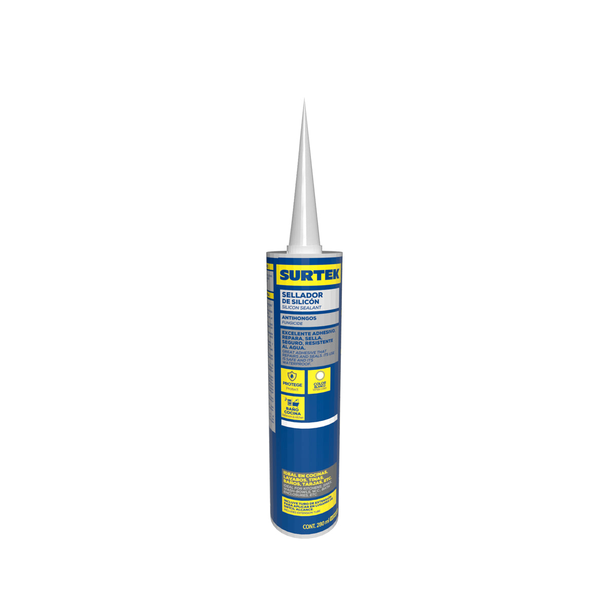 Silicón para baño y cocina color blanco, 280 ml Surtek