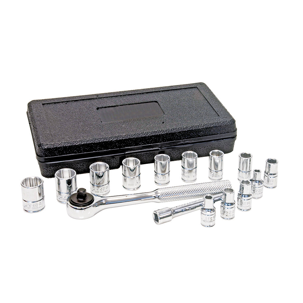 Juego de dados y accesorios cuadro de 1/4" combinado, 15 piezas Urrea