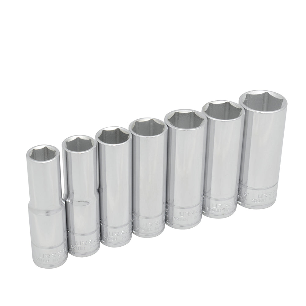 Juego de dados largos cuadro de 1/2", 6 puntas, en pulgadas, 7 piezas Urrea