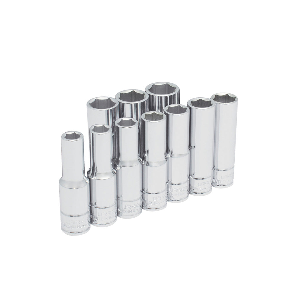 Juego de dados largos cuadro de 1/2", 6 puntas, métricos, 10 piezas Urrea