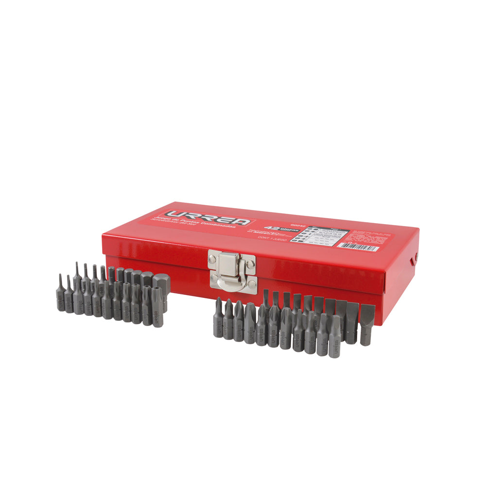 Juego combinado de puntas hexágono de 1/4", 42 piezas en caja metalica Urrea