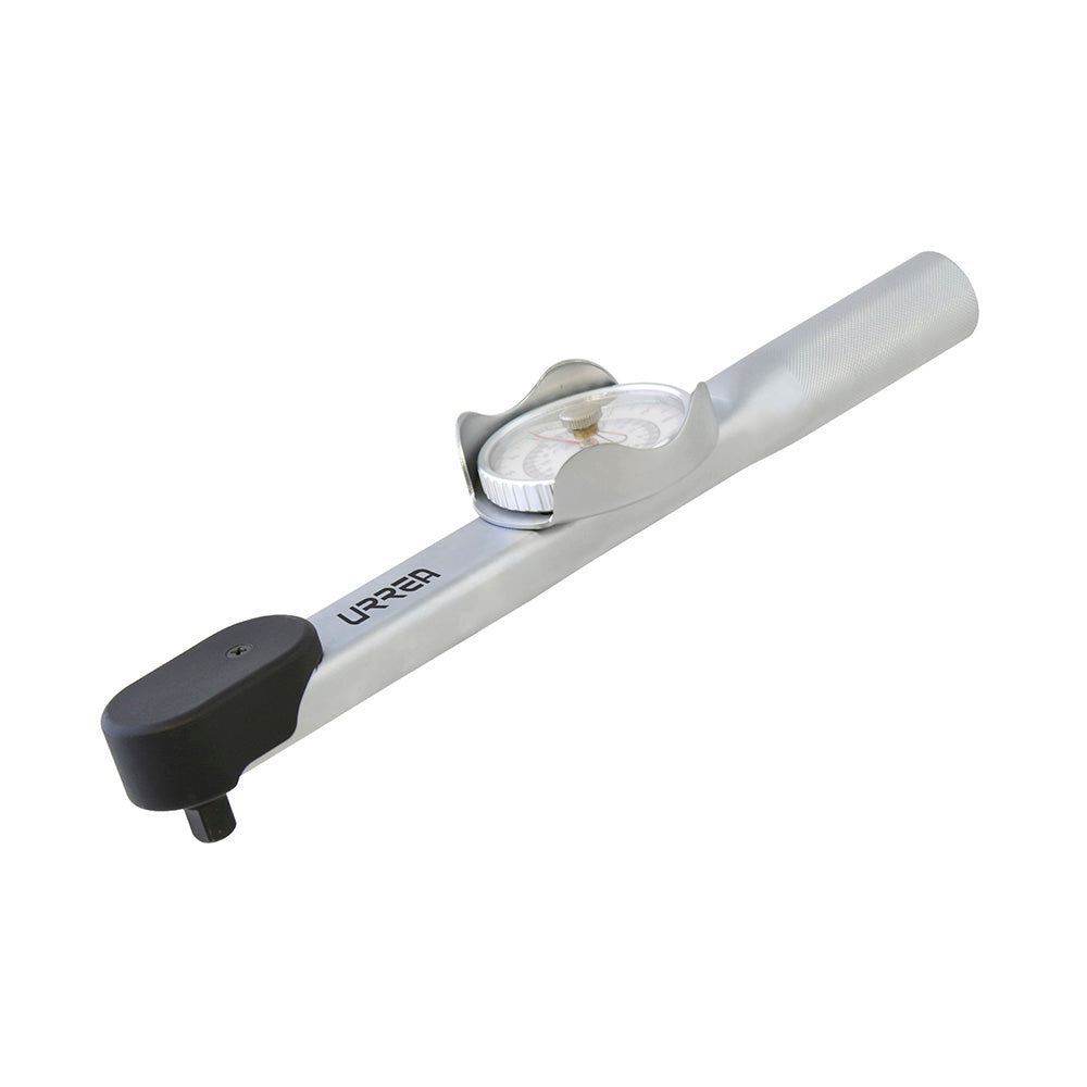 Torquímetro de carátula con cuerpo de aluminio cuadro de 3/8", 30-150 in-lb Urrea
