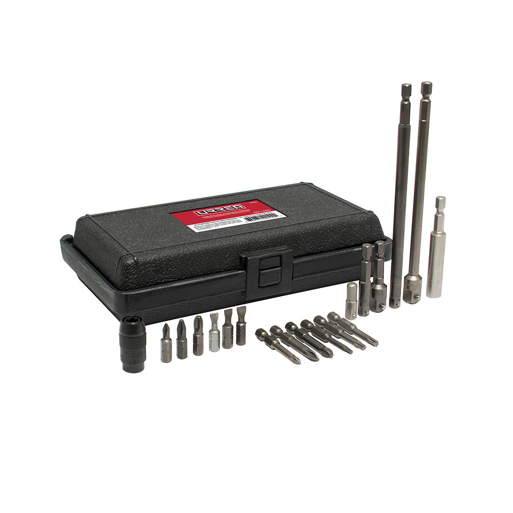 Juego de puntas y accesorios cuadro de 1/4", 19 piezas en caja plástica Urrea