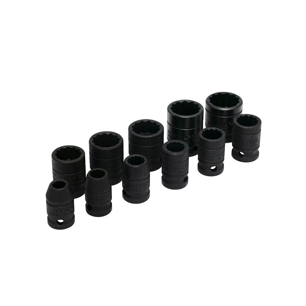Juego de dados de impacto cuadro de 1/2", 12 puntas, en pulgadas, 11 piezas Urrea