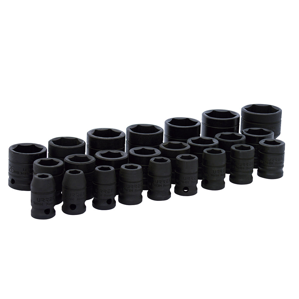 Juego de dados de impacto cuadro de 1/2", 6 puntas, métricos, 24 piezas Urrea