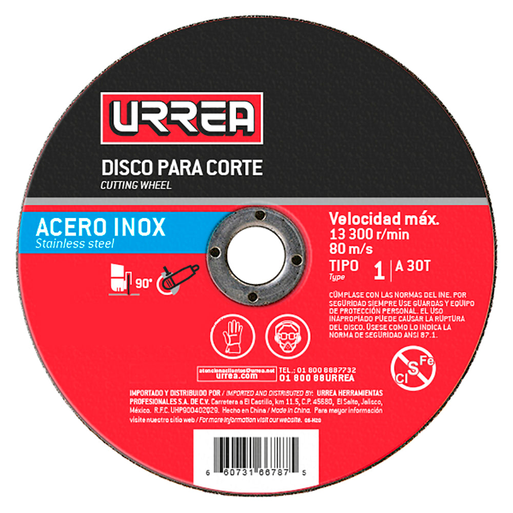 Disco abrasivo tipo 1 para acero inoxidable 9" x 5/64" Urrea