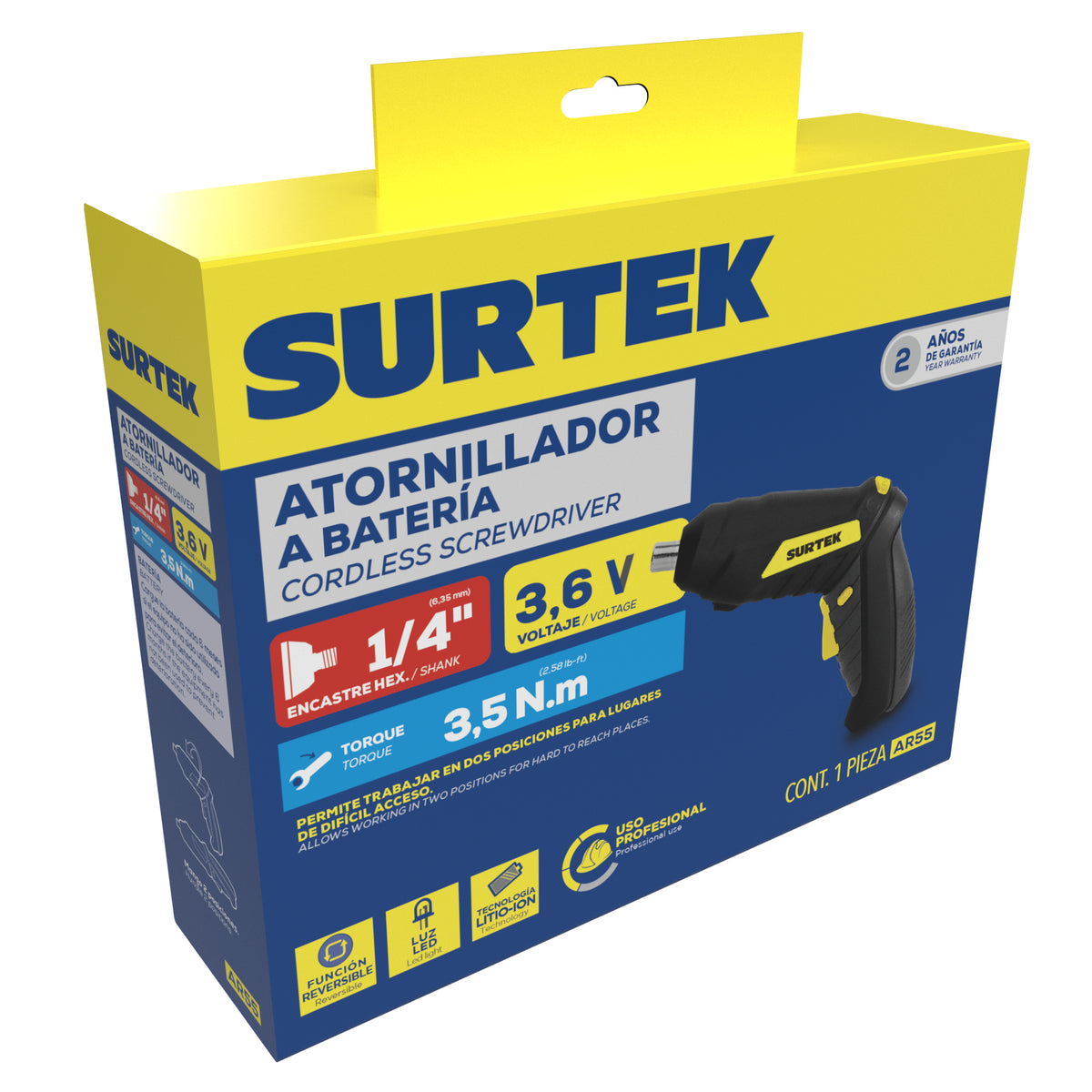 Atornillador 1/4" a batería Litio-ion 3.6 V 5 Nm Surtek