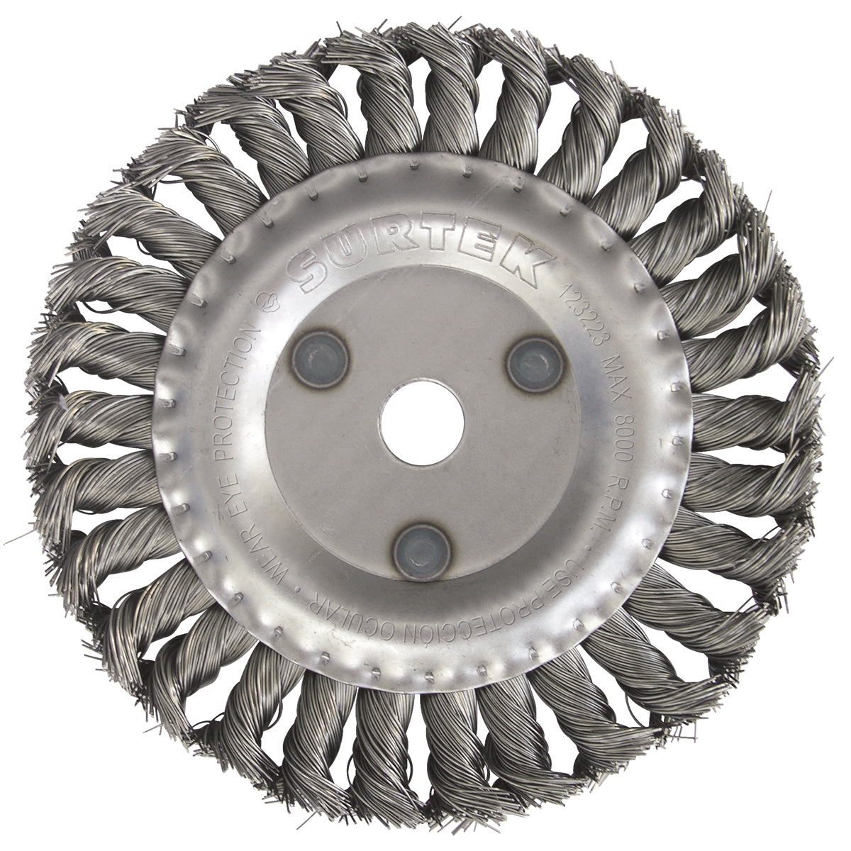 Carda circular trenzada alambre grueso 4" x 0.50 mm con rosca 5/8" Surtek