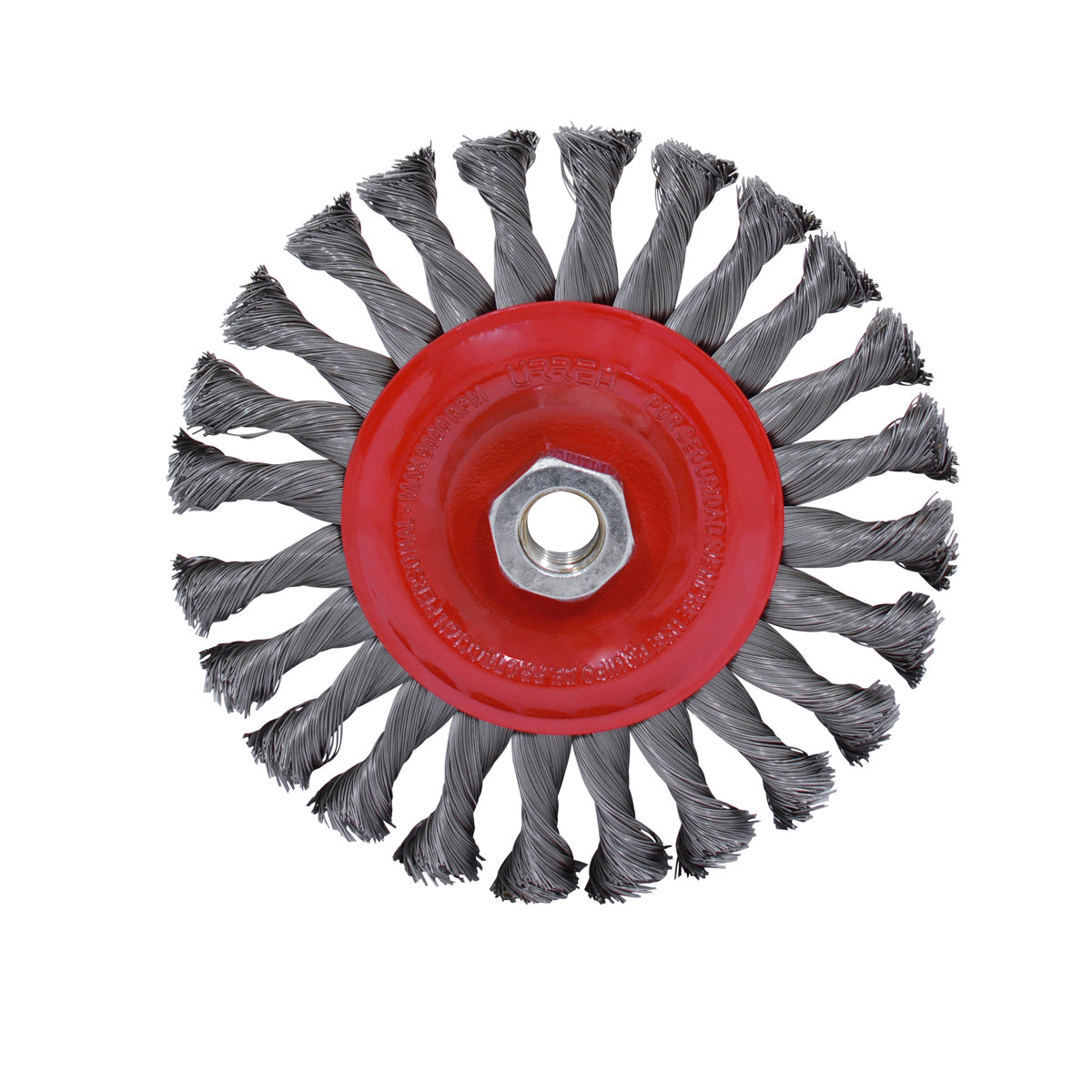 Carda circular trenzada alambre delgado 6" x 0.35 mm con rosca M14 Urrea