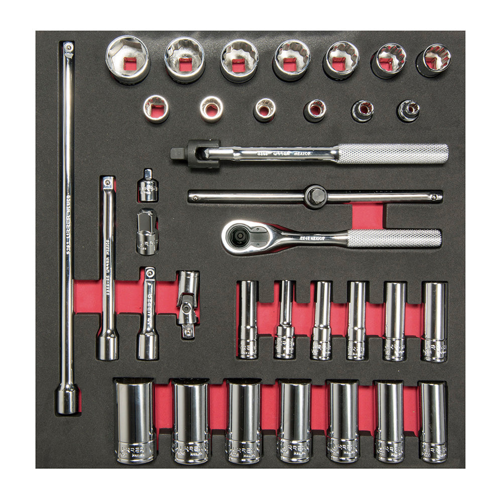 Juego de dados cortos,largos y accesorios cuadro de 3/8" en pulgadas 35 piezas,CH201-C Urrea