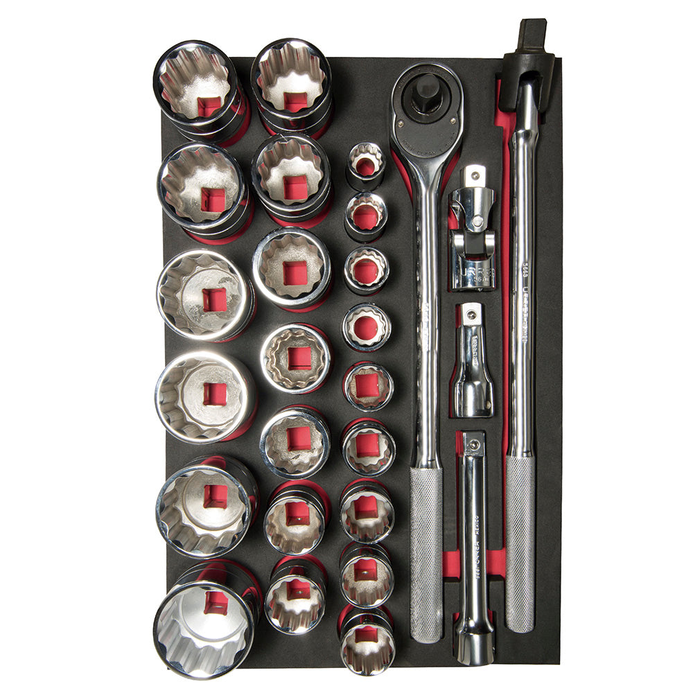 Juego de dados cortos y accesorios cuadro de 3/4" en pulgadas 27 piezas, CH301-C Urrea