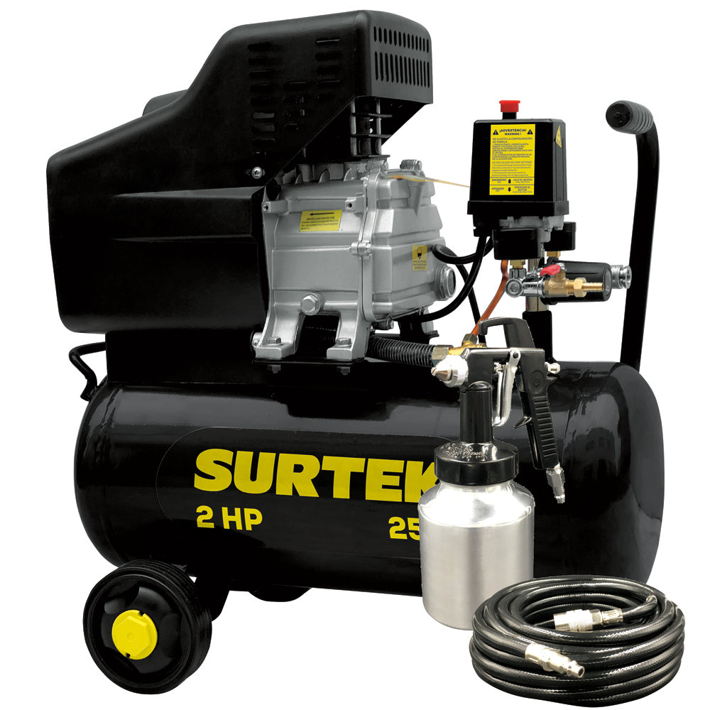 Compresor de aire eléctrico lubricado con pistola y manguera 25L, 2HP, 127V Surtek