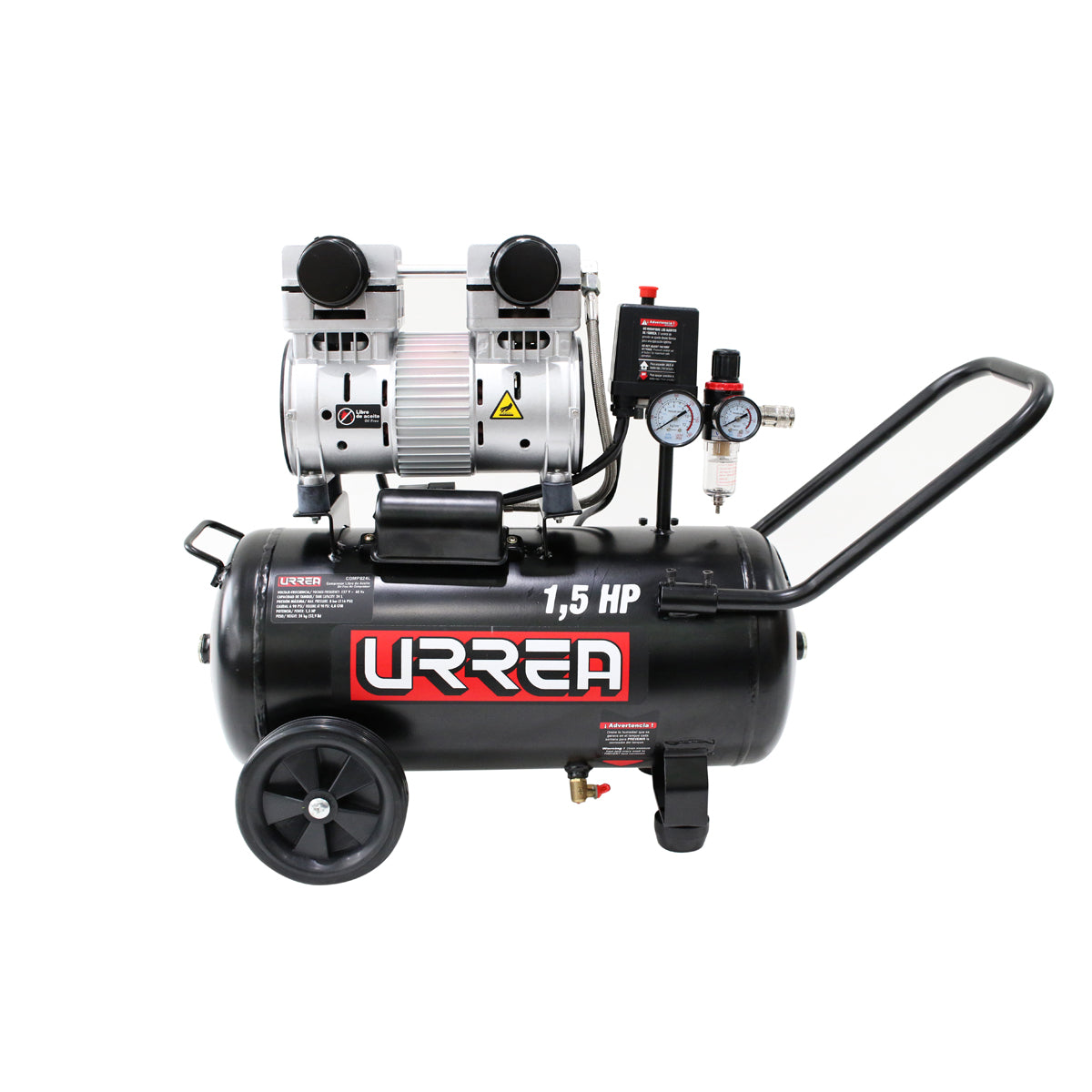 Compresor de aire eléctrico libre de aceite 24L, 1.5HP, 127V Urrea