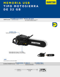 Memoria USB 32 GB tipo Motosierra Surtek