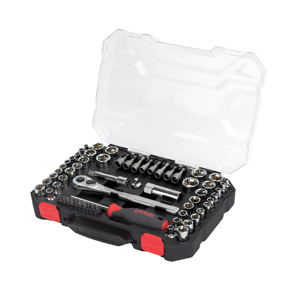 Juego de dados y accesorios cuadro de 1/4" y 3/8" combinado, 63 piezas Urrea