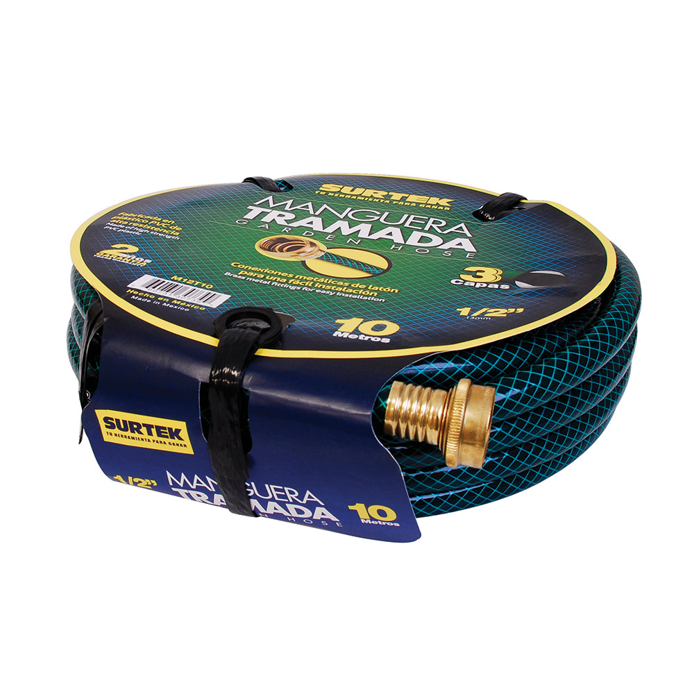 Manguera para jardín tramada verde con conector metálico 1/2", 25 m Surtek