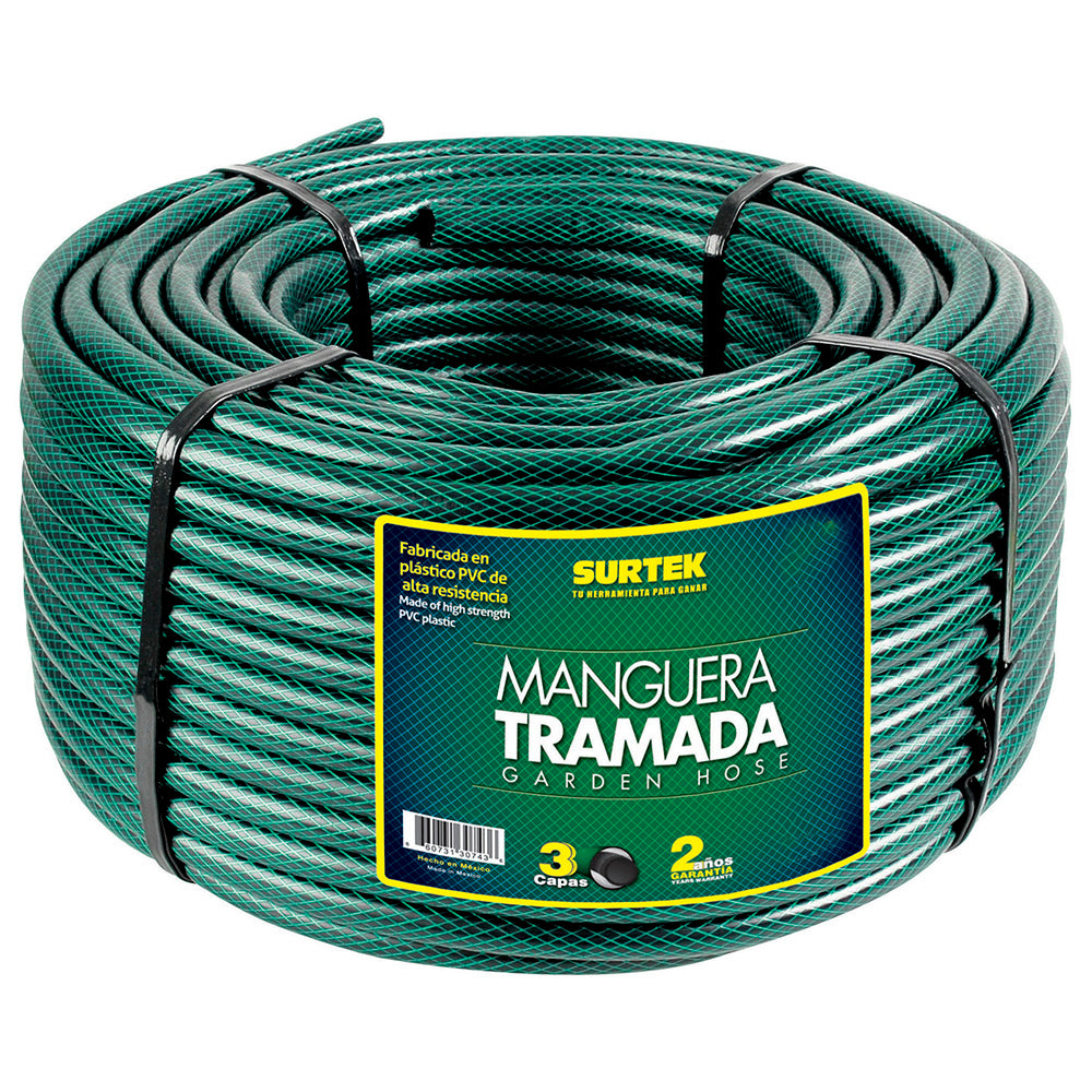 Manguera para jardín tramada verde en rollo 1", 100 m Surtek
