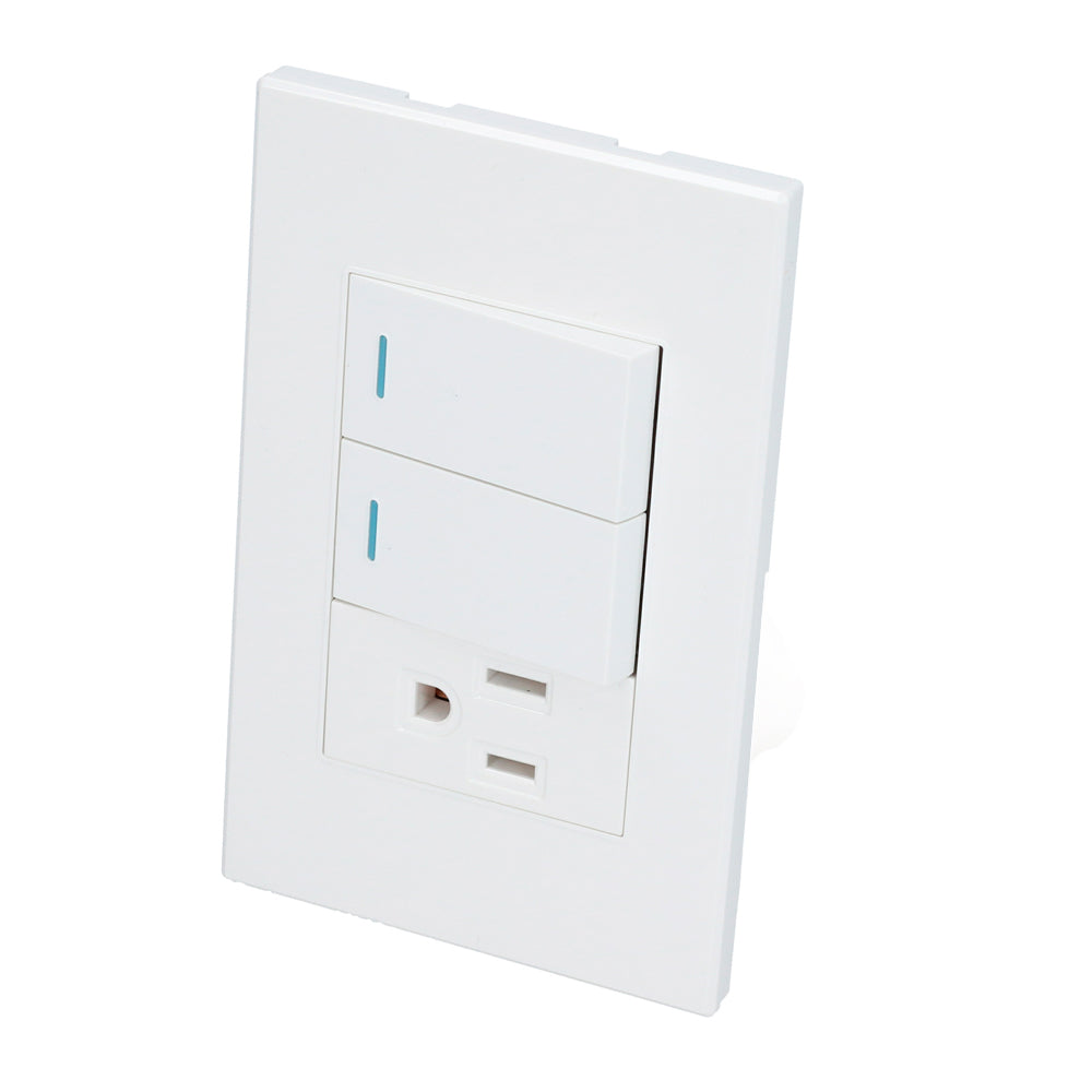 Placa 2 Interruptor 1 contacto 1/3, línea Premium, color blanco Surtek