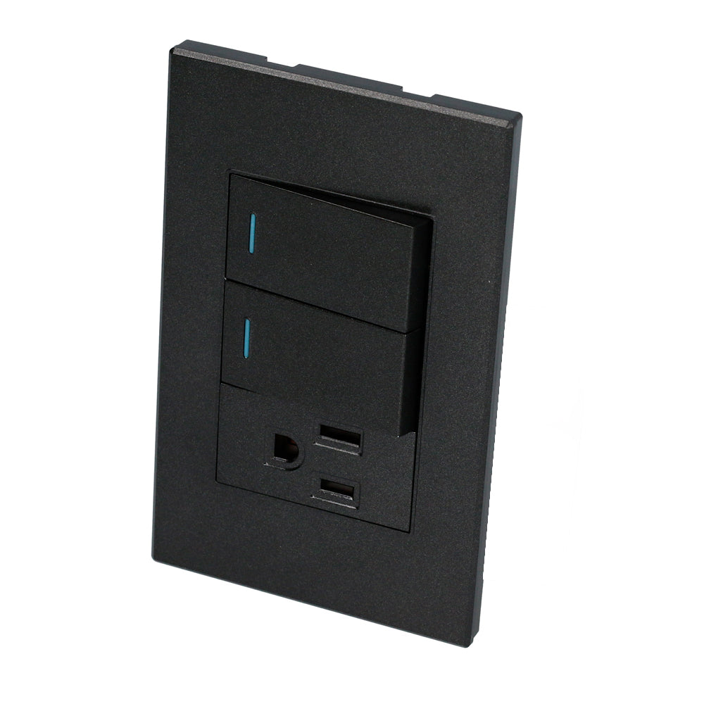 Placa 2 Interruptor 1 contacto 1/3, línea Premium, color negro Surtek