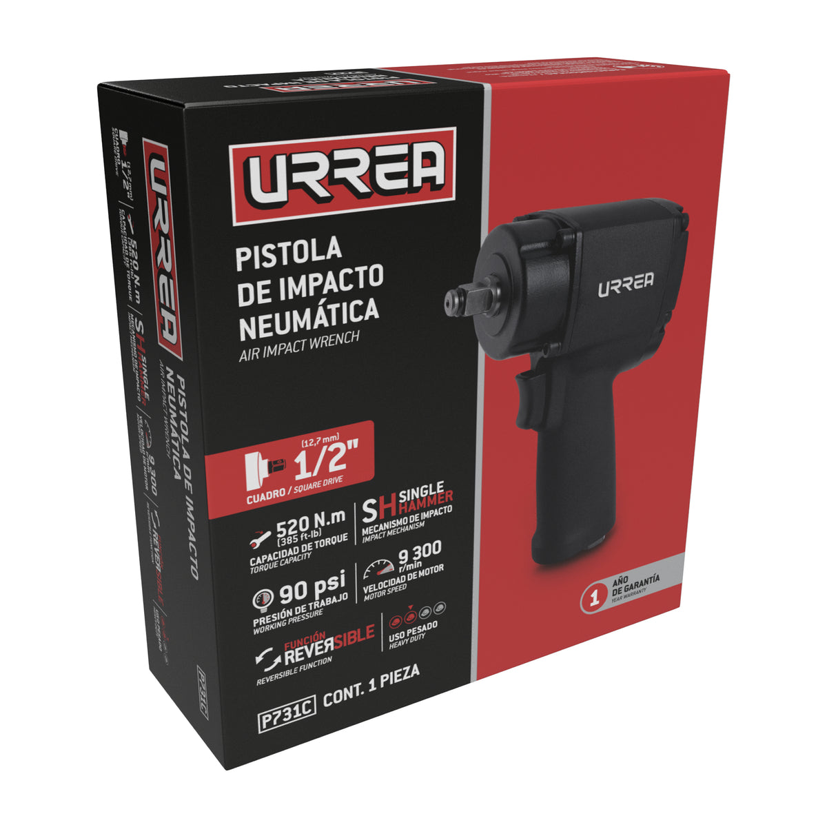 Pistola de impacto neumática cuadro de 1/2" 385 Ft-lb composite sistema twin hammer Urrea