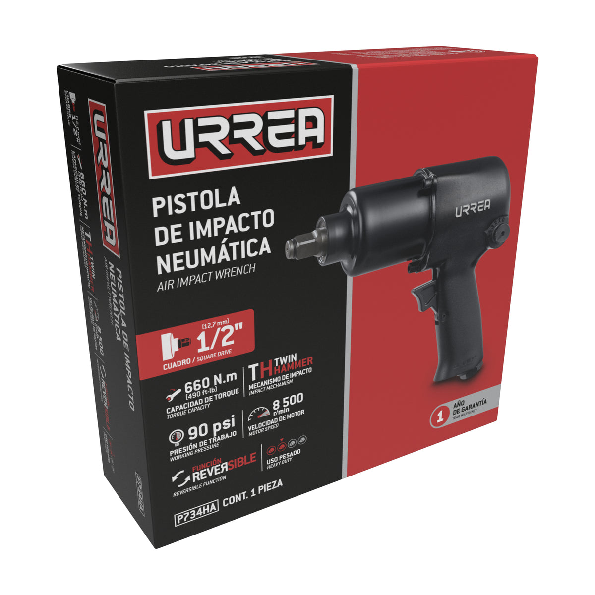 Pistola de impacto neumática cuadro de 1/2" 490 Ft-lb composite sistema twin hammer Urrea