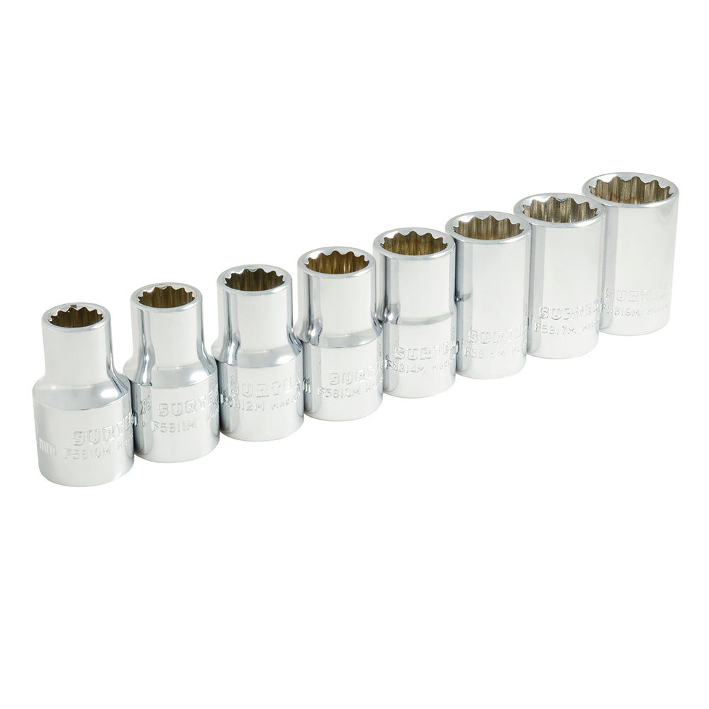 Juego de dados cuadro de 1/2", 12 puntas, métricos, 8 piezas Surtek