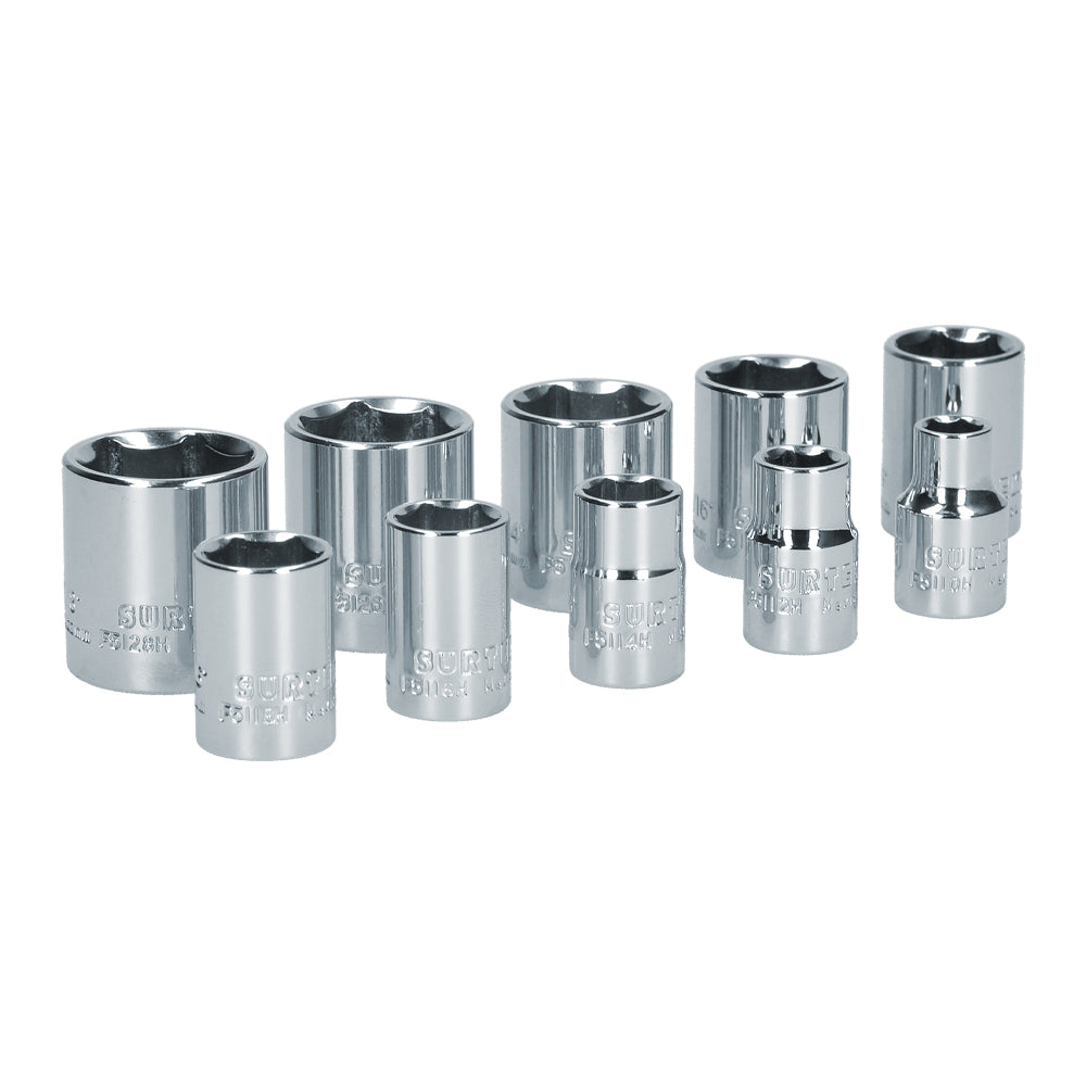 Juego de dados cuadro de 3/8", 6 puntas, en pulgadas, 10 piezas Surtek