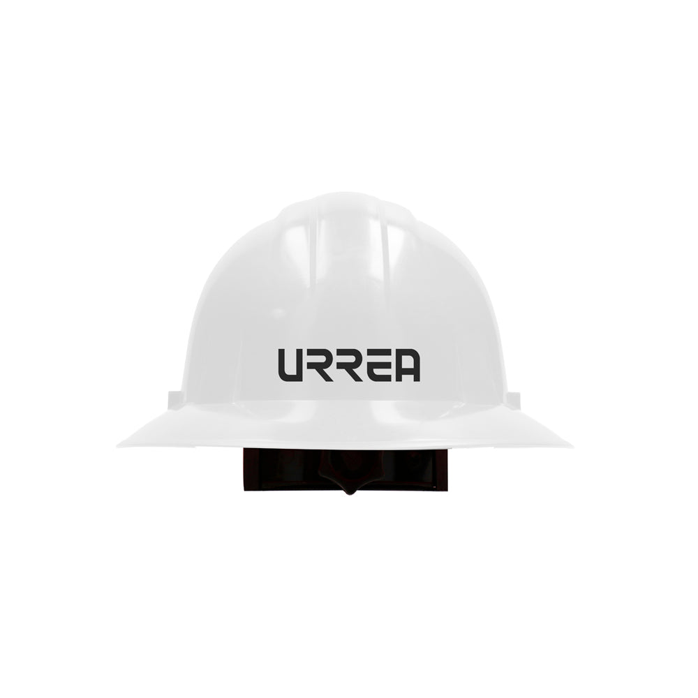 Casco de seguridad con ajuste de matraca ala completa de 4 puntos, color blanco Urrea