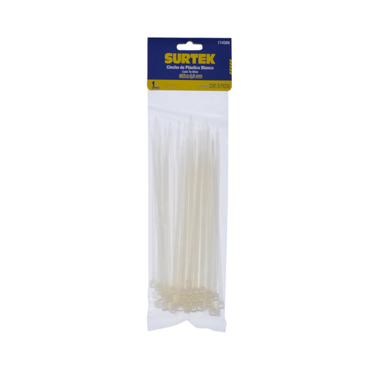 Cinchos plásticos 160 x 4.8 mm, tensión 27 kg de 50 piezas, color natural Surtek