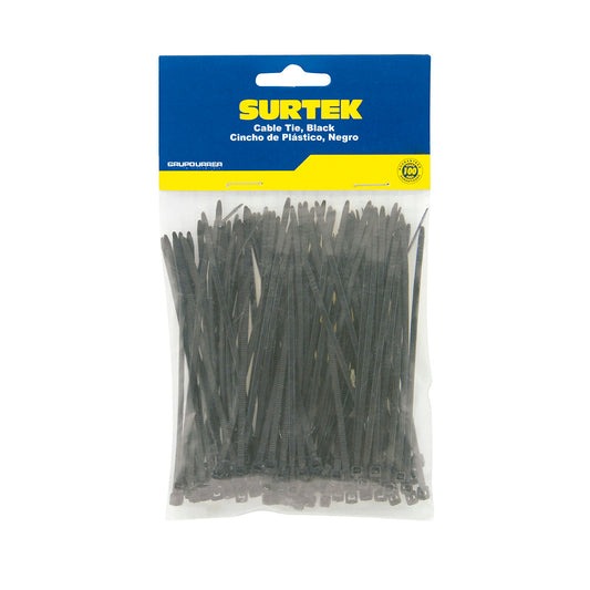 Cinchos plásticos 160 x 4.8 mm, tensión 27 kg de 50 piezas, color negro Surtek