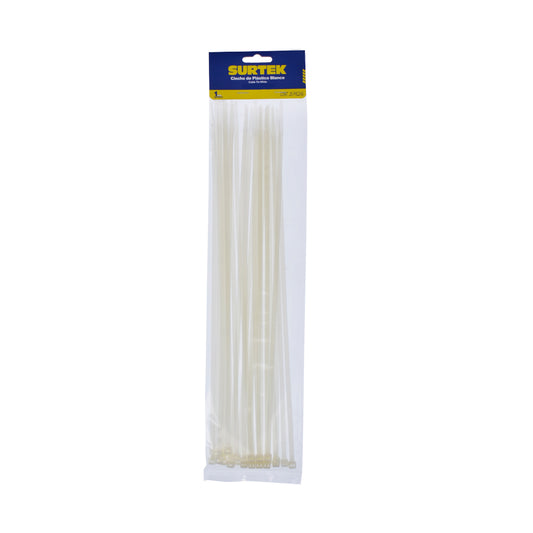 Cinchos plásticos 368 x 4.6 mm, tensión 22 kg de 25 piezas, color blanco Surtek