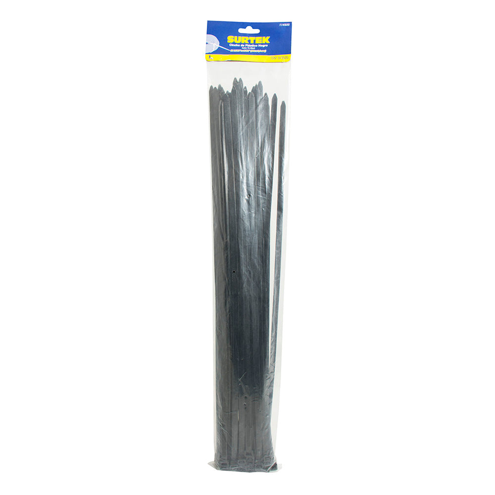 Cinchos plásticos 368 x 4.6 mm, tensión 22 Kg de 25 piezas color negro Surtek