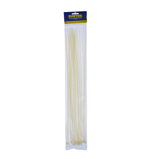 Cinchos plásticos 500 x 4.8 mm, tensión 27 kg de 25 piezas, color blanco Surtek