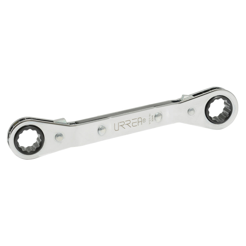 Llave de estrías pulido espejo acodada de matraca en pulgadas, 12 puntas, 1/2" x 9/16" Urrea