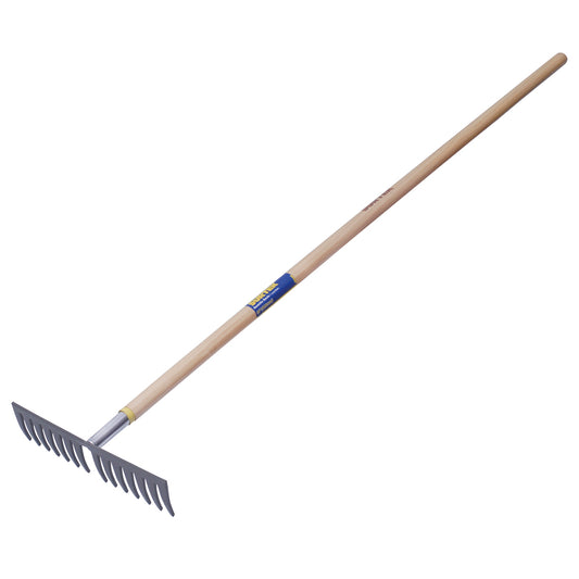 Rastrillo curvo para jardín con mango de madera 60", 16 dientes Surtek
