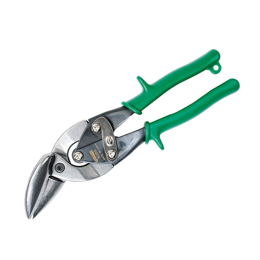 Tijera para hojalatero tipo aviación acodada derecha  con mango rubber grip, 10" Urrea