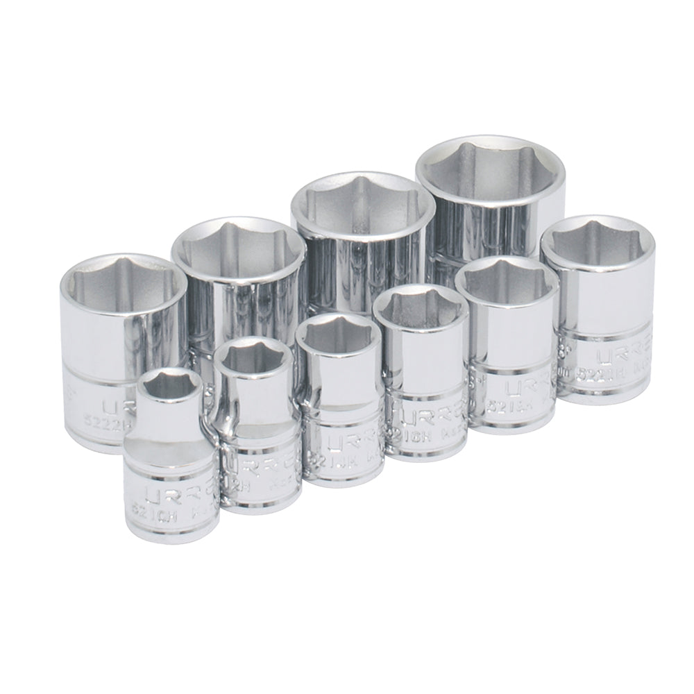 Juego de dados cuadro de 3/8", 6 puntas, en pulgadas, 10 piezas Urrea
