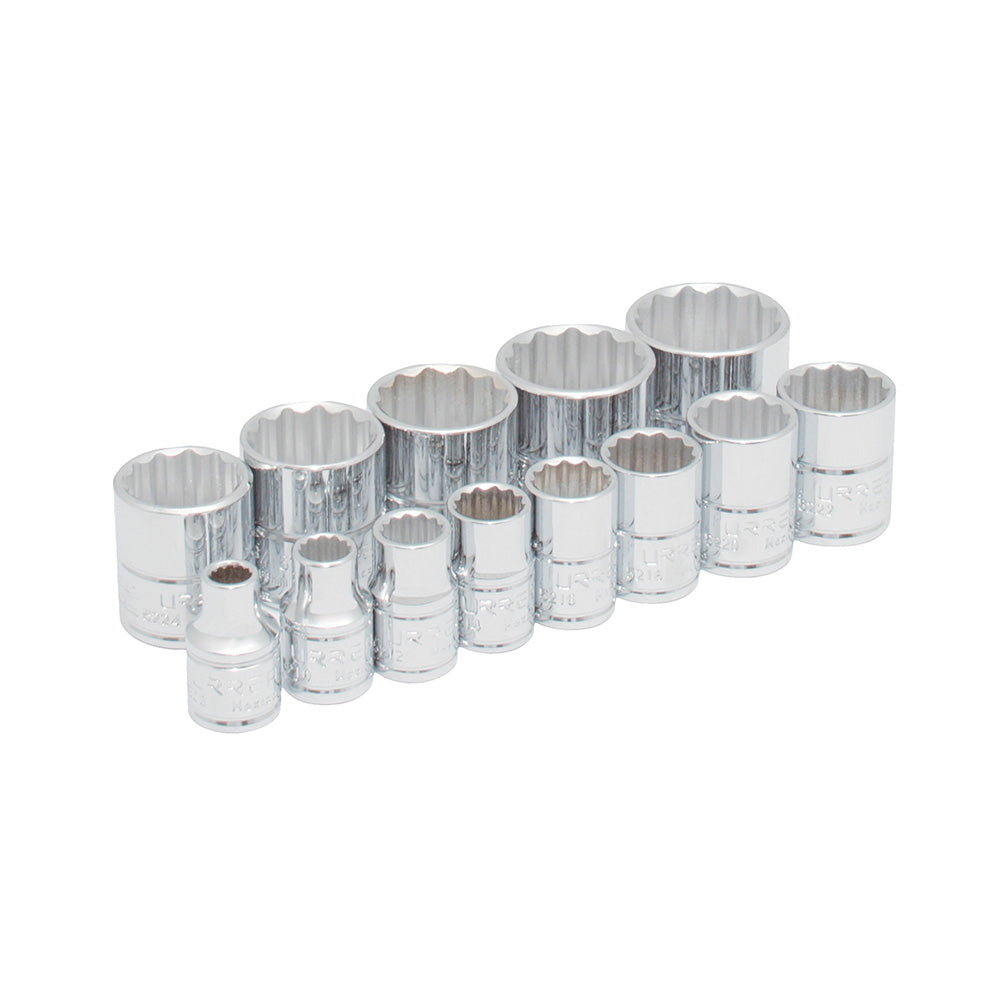 Juego de dados cuadro de 3/8", 12 puntas, en pulgadas, 13 piezas Urrea