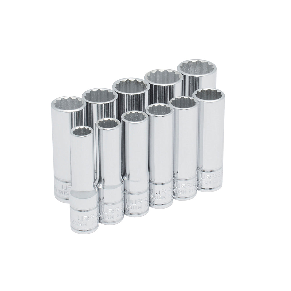 Juego de dados largos cuadro de 3/8", 12 puntas, métricos, 11 piezas Urrea