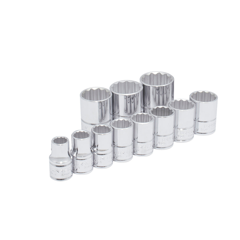 Juego de dados cuadro de 1/2", 12 puntas, en pulgadas,11 piezas Urrea
