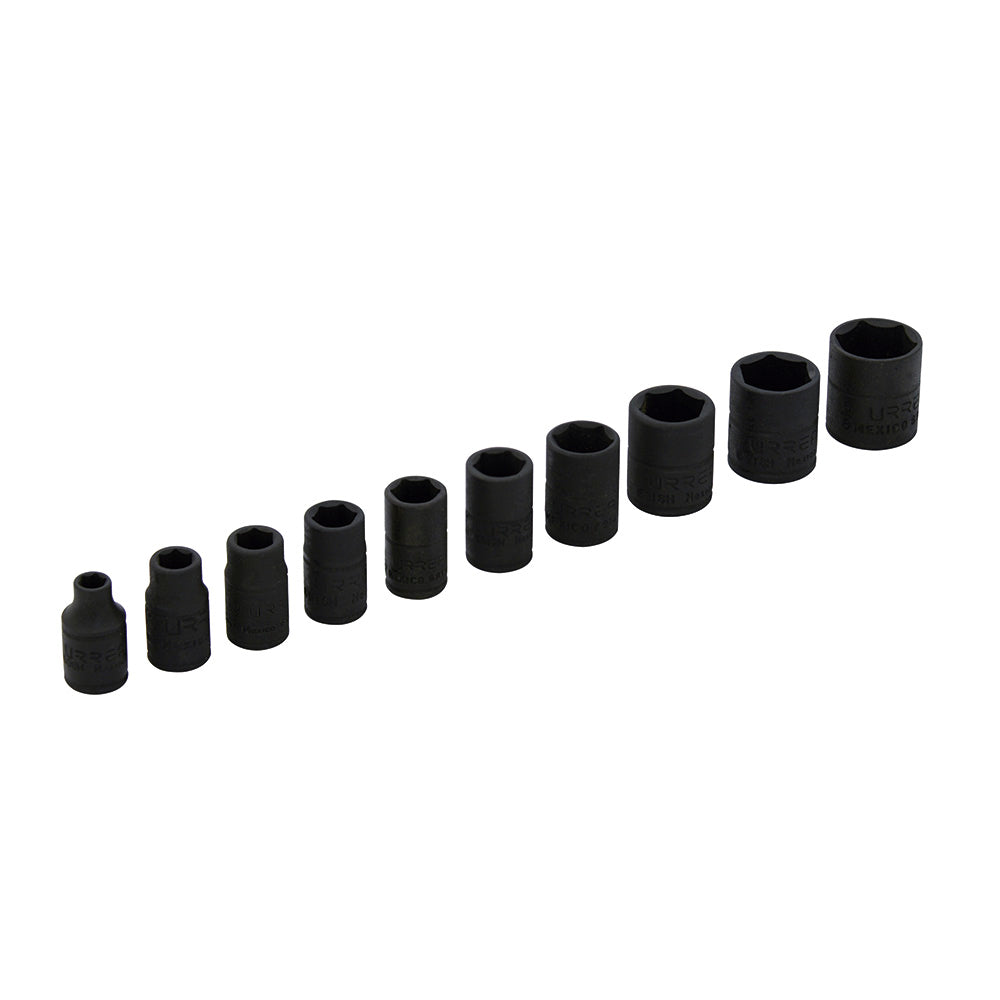 Juego de dados de impacto cuadro de 1/4", 6 puntas, en pulgadas, 10 piezas Urrea