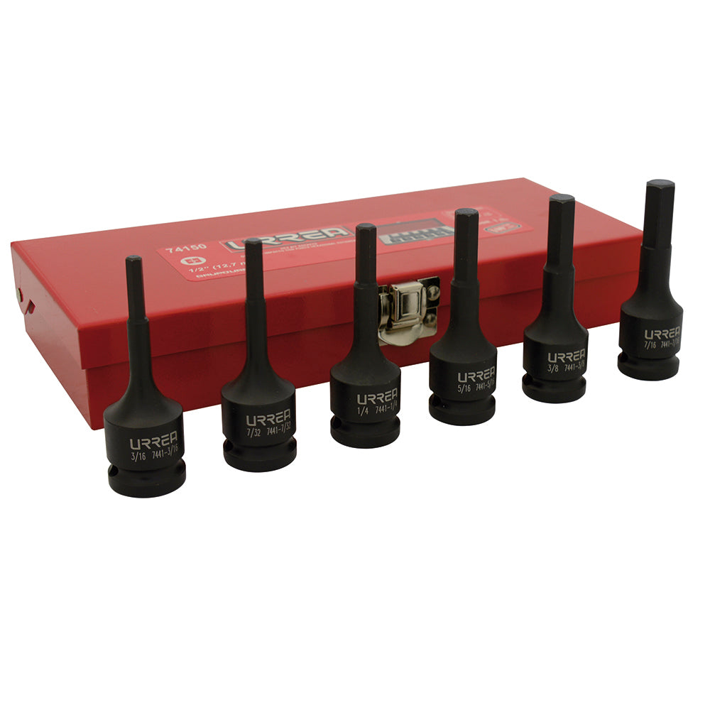 Juego de dados de impacto con punta hexagonal cuadro 1/2" en pulgadas, 6 piezas Urrea