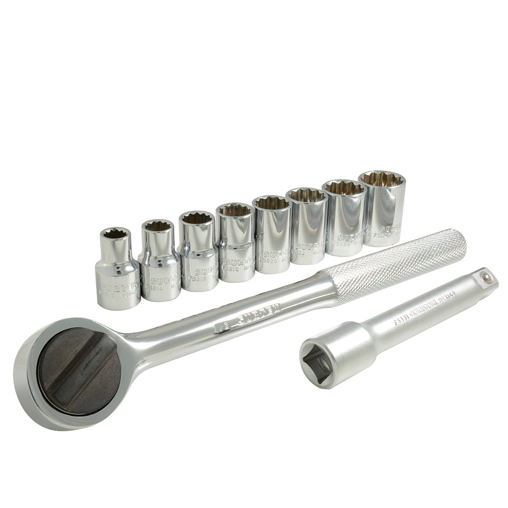 Juego de dados y accesorios cuadro de 1/2" en pulgadas, 10 piezas Surtek