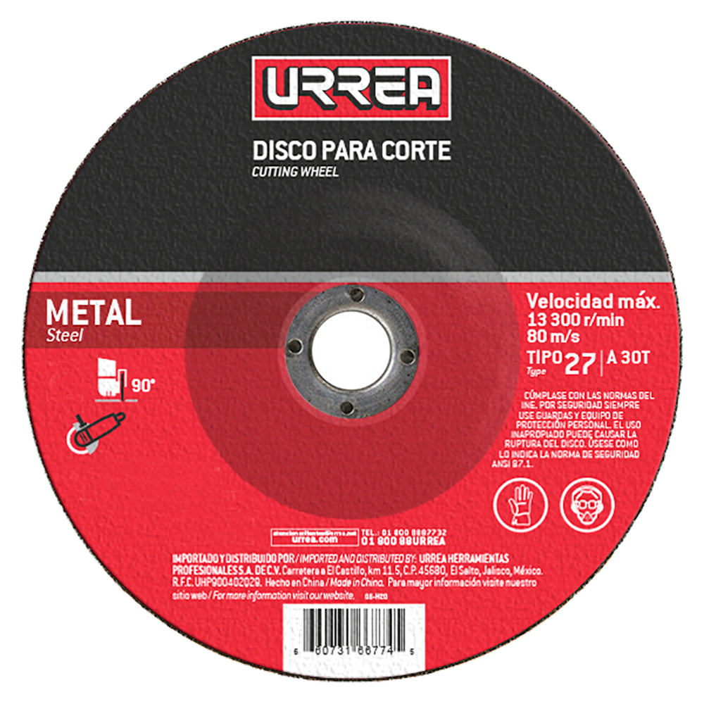 Disco abrasivo tipo 27 para metal 9" x 1/4" Urrea