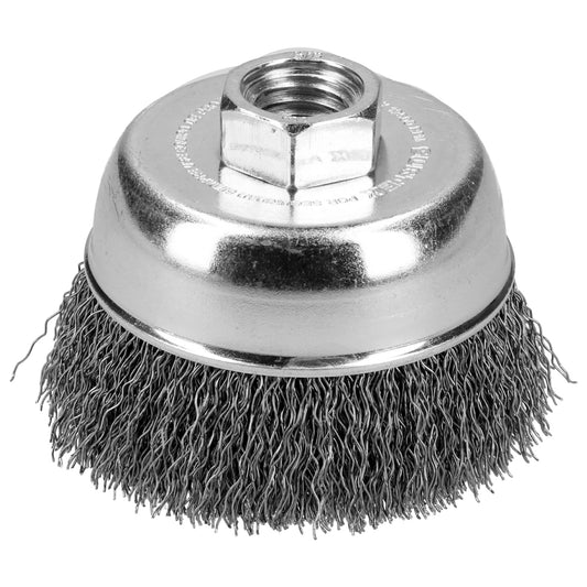 Carda copa ondulada alambre delgado 3" x 0.35 mm con rosca M14 Surtek