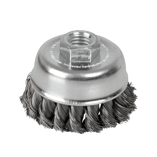 Carda copa trenzada alambre grueso 5" x 0.51 mm con rosca M14 Surtek
