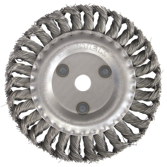 Carda circular trenzada alambre grueso 4" x 0.50 mm con rosca 5/8" Surtek