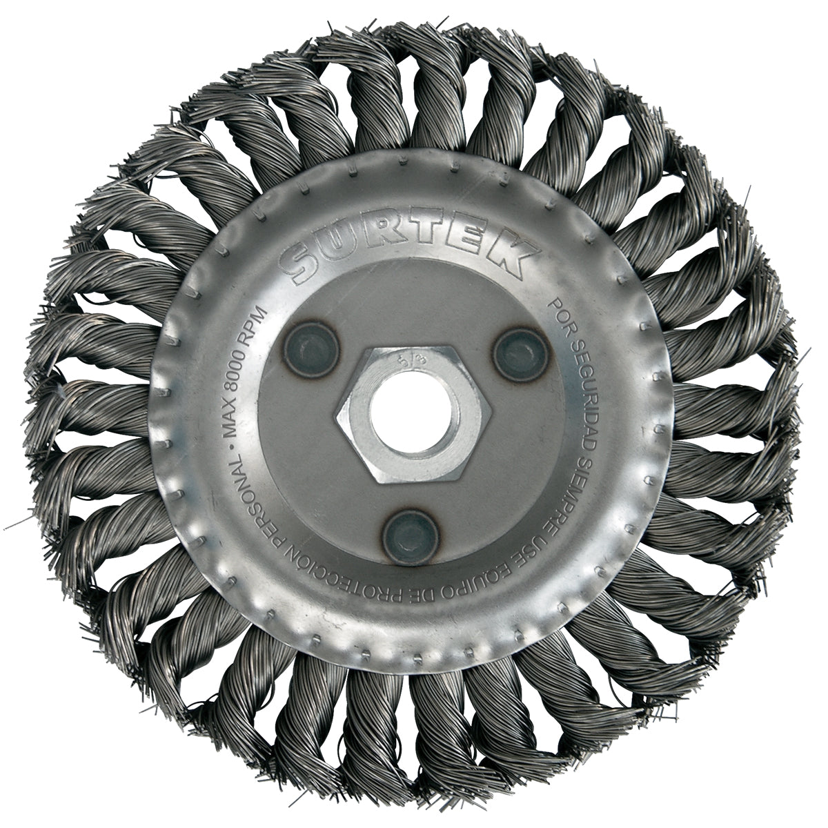 Carda circular trenzada alambre grueso 7" x 0.50 mm con rosca 7/8" Surtek