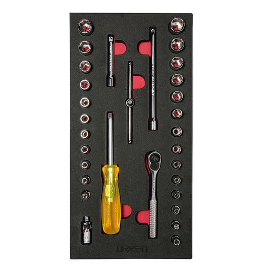 Juego de dados cortos y accesorios cuadro de 1/4" combinados 31 piezas, CH101-C Urrea