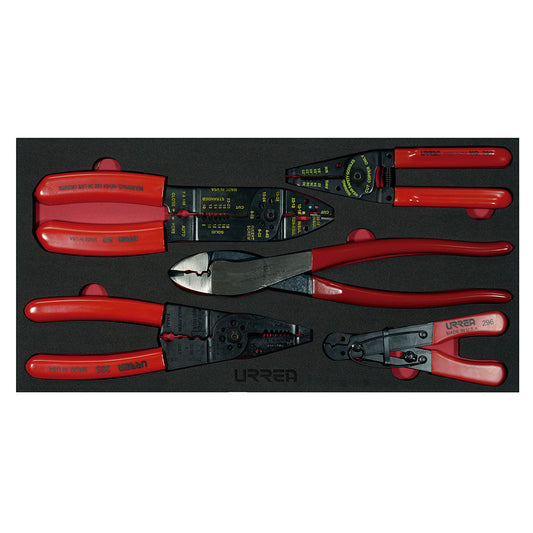 Juego de pinzas pela cable 5 piezas, charola CH130-C Urrea